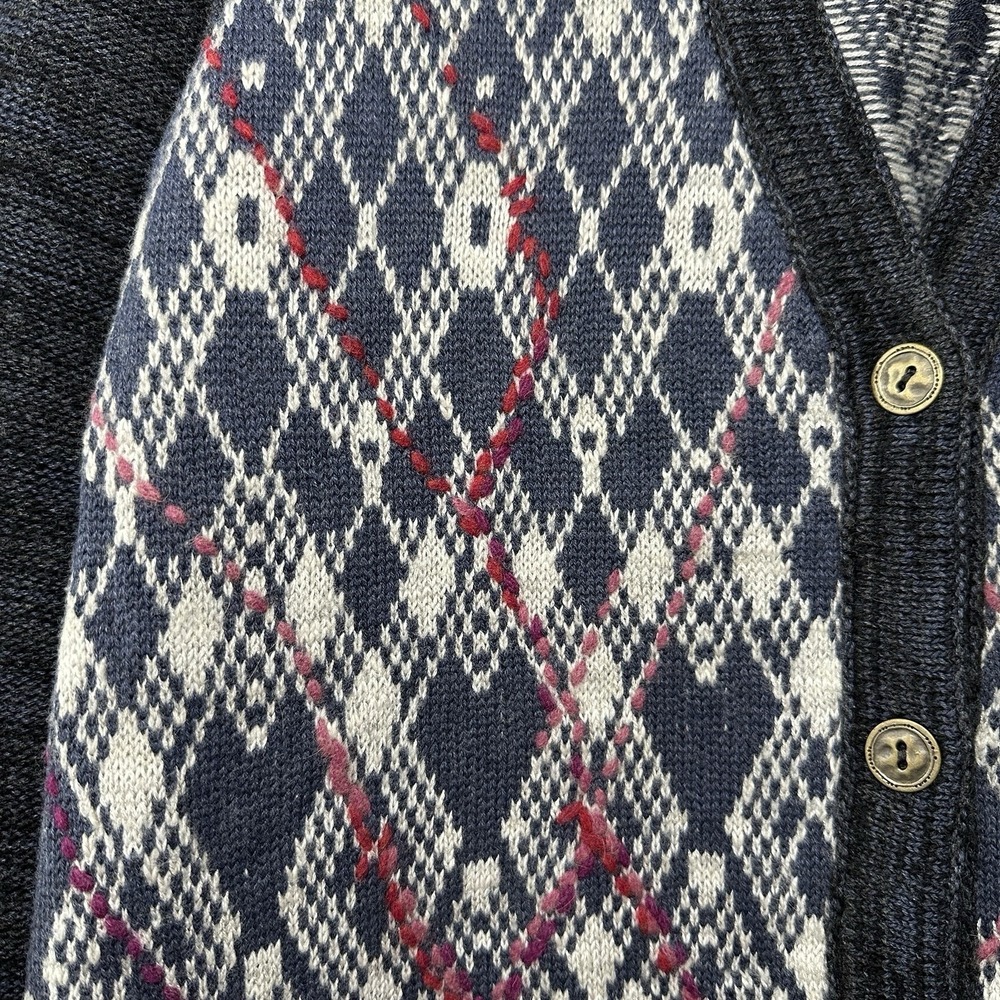 Free People Foxtrot Argyle Knit Cardigan Sweater Women's L Wool Blend‎ Preppy - Picture 11 of 14